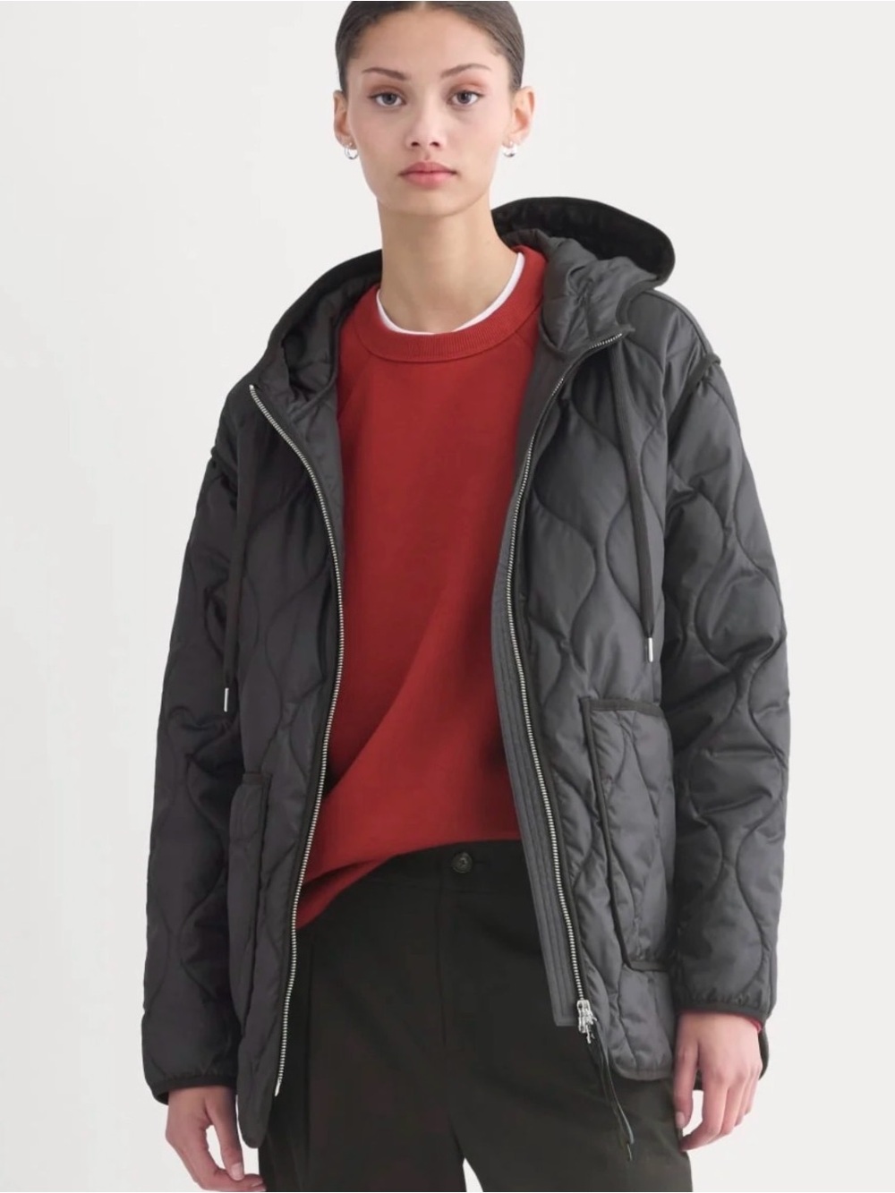 Everlane Renew Quilted Hooded Liner Jacket Black